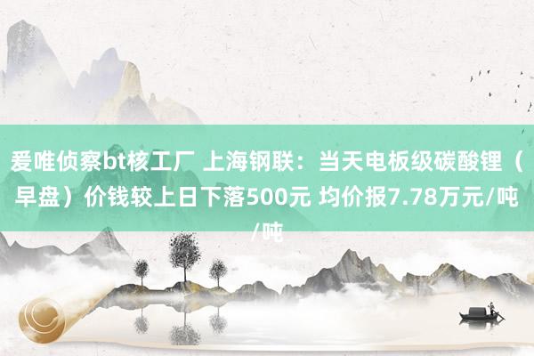 爰唯侦察bt核工厂 上海钢联：当天电板级碳酸锂（早盘）价钱较上日下落500元 均价报7.78万元/吨
