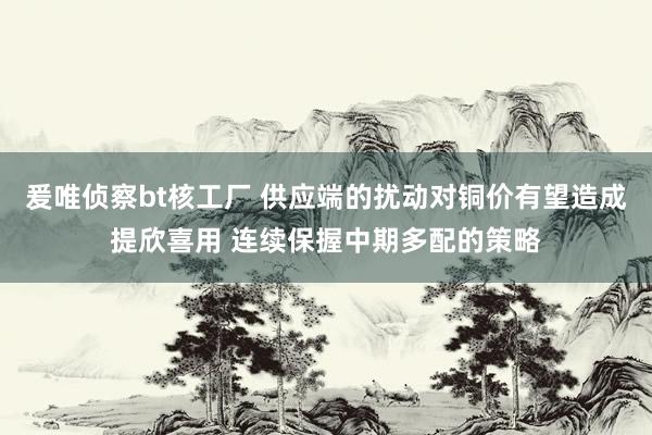 爰唯侦察bt核工厂 供应端的扰动对铜价有望造成提欣喜用 连续保握中期多配的策略