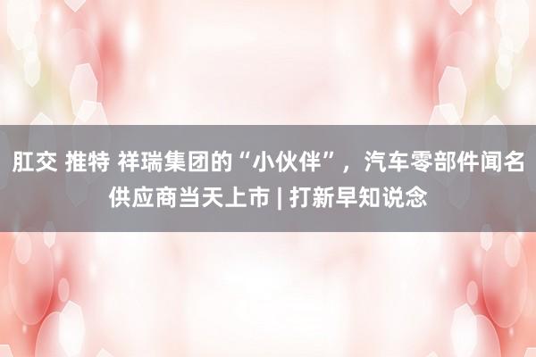 肛交 推特 祥瑞集团的“小伙伴”，汽车零部件闻名供应商当天上市 | 打新早知说念